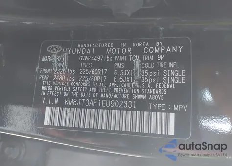 2014 Hyundai Tucson Gls z USA, uszkodzony, nr VIN KM8JT3AF1EU902331